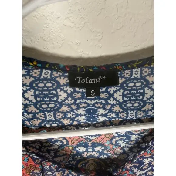 Tolani Silk Boho Tunic Dress Multicolor Print Size S - Picture 4 of 11